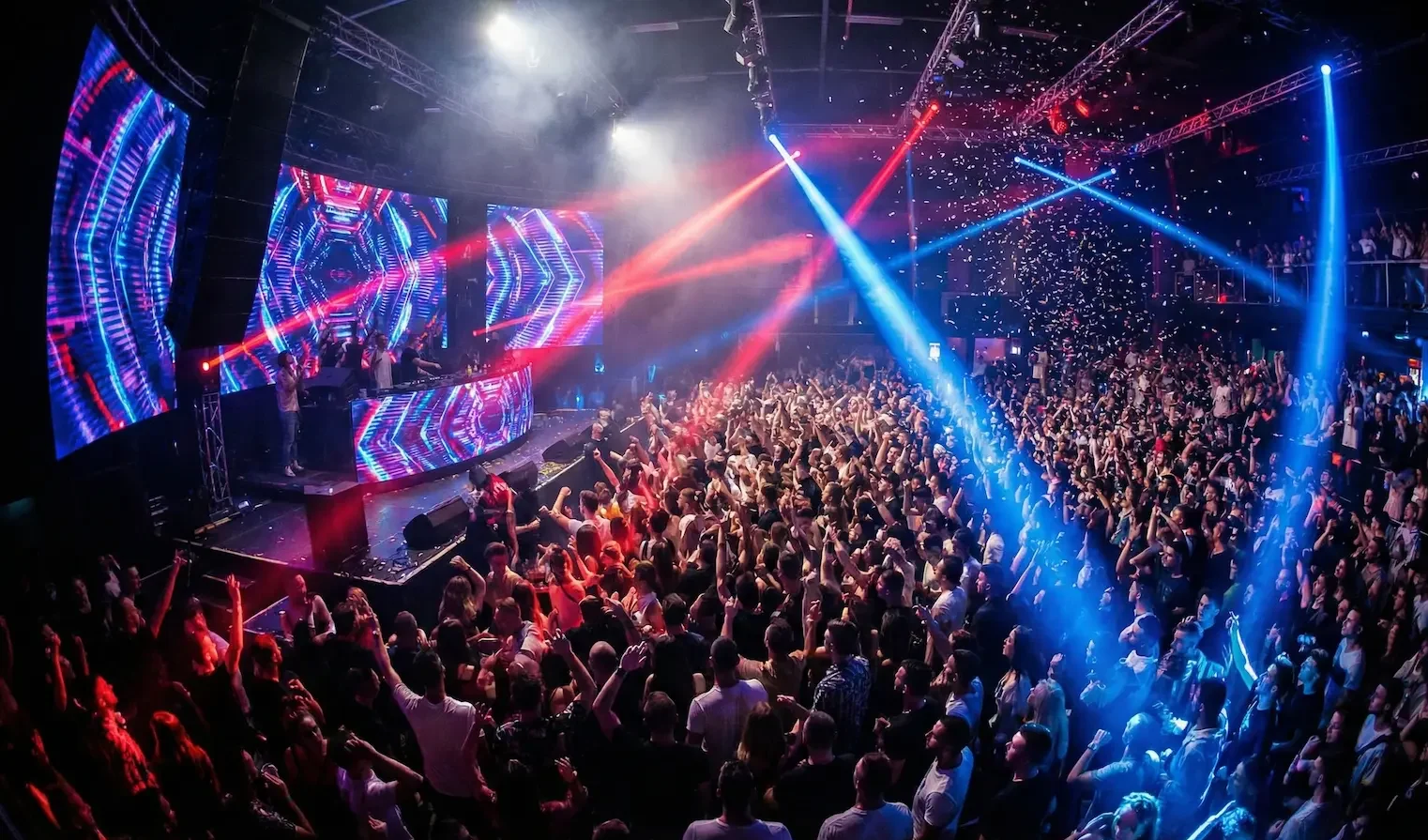 crowded concert with vibrant lights