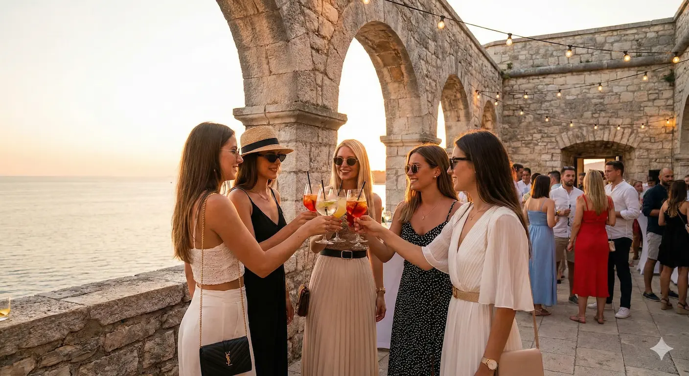 girls having fun and sun lights around Pula Croatia