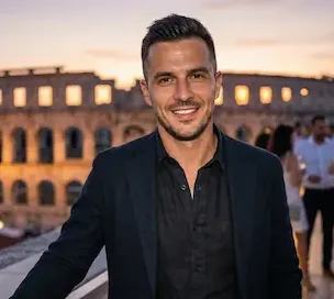 a guy in front of pula arena croatia